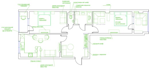 Дизайн проект 3-х комнатной квартиры 96 кв. м.. Планировки
