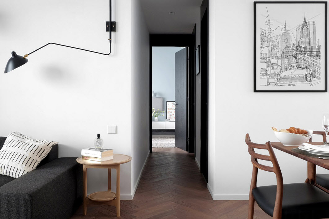 Дизайн проект квартиры в темно белых тонах на фото