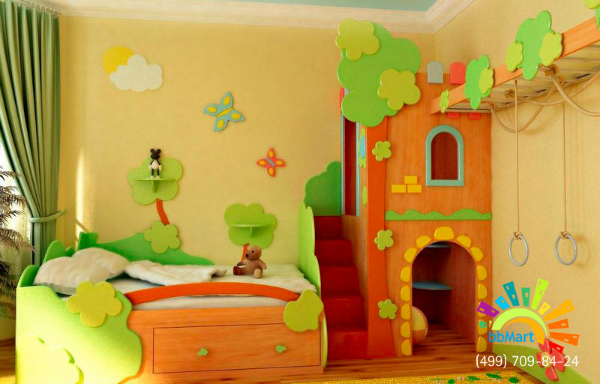 Интерьер детской комнаты в деревянном доме