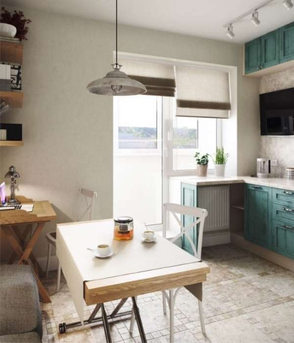 Дизайн кухни с балконом в маленькой квартире студии - фото