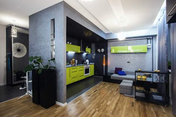 Дизайн интерьера однокомнатной квартиры с совмещенной кухней