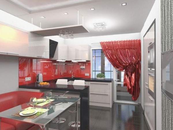 Дизайн 2-комнатной квартиры в панельном доме - фото кухни с балконом