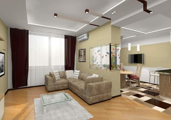 Дизайн панельной двухкомнатной квартиры - фото интерьера кухни гостиной