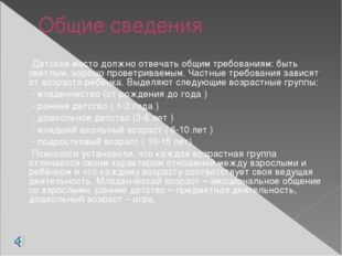 Общие сведения Детское место должно отвечать общим требованиям: быть светлым,