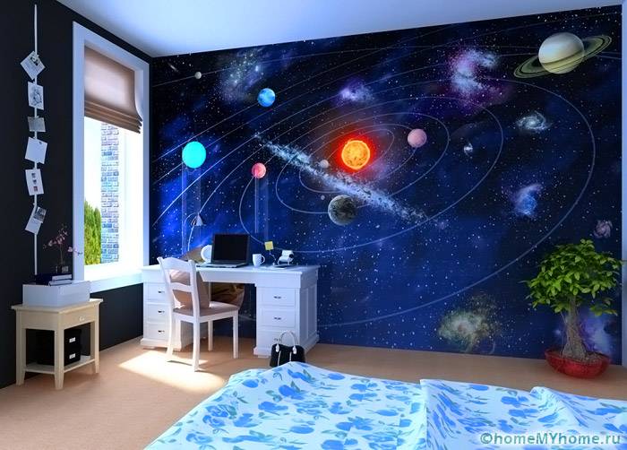 Картинки с космической тематикой отлично подходят для детской комнаты
