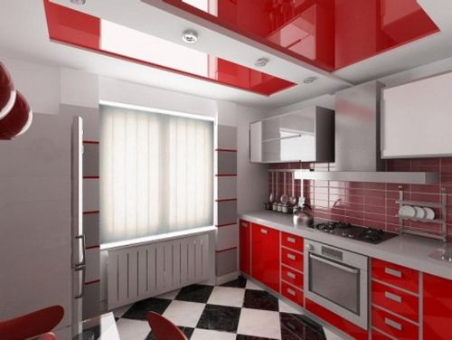Интересный дизайн натяжных потолков Кухня