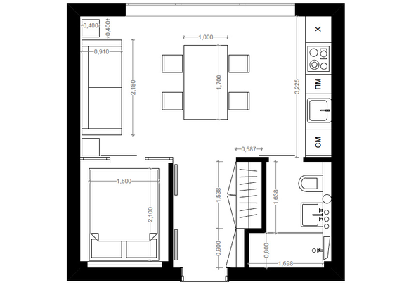 Планировка двухкомнатной квартиры в стиле лофт