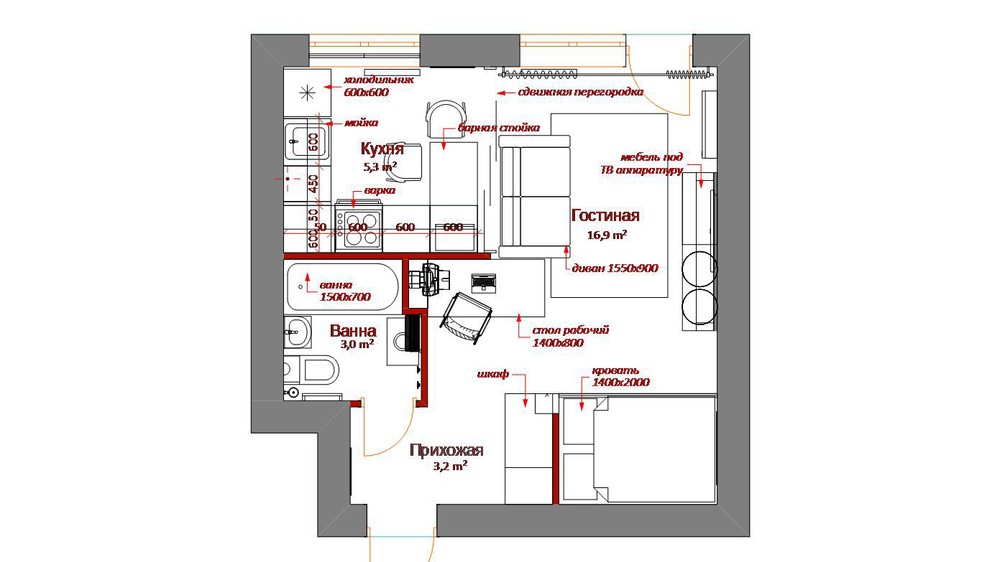 Планировка маленькой квартиры с мебелью