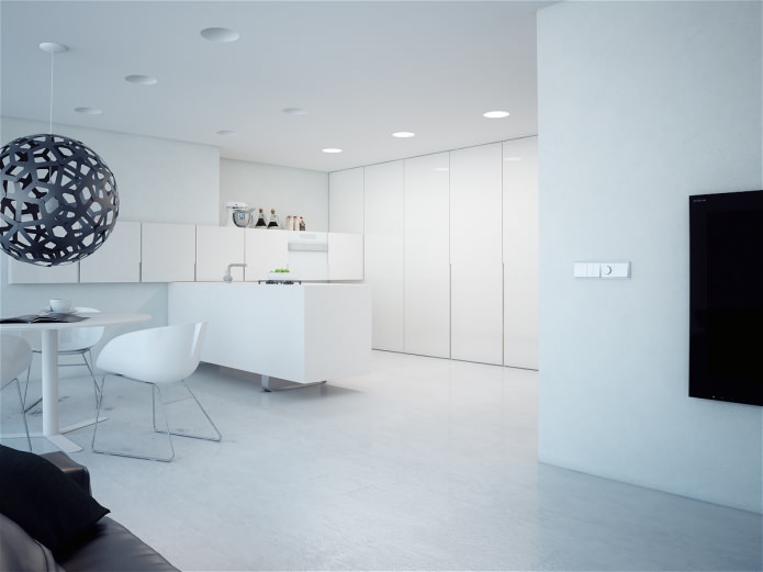 Кухня квартиры-студии в белом цвете