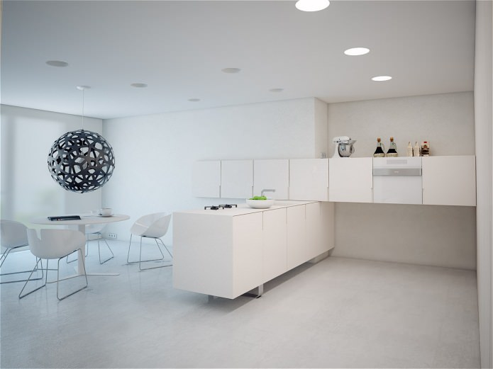 Кухня квартиры-студии в белом цвете