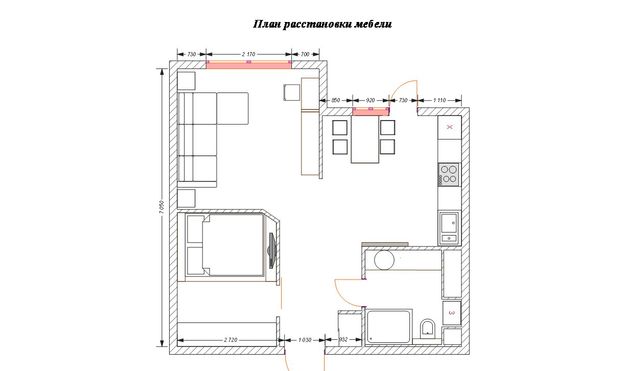 План расстановки мебели в квартире-студии