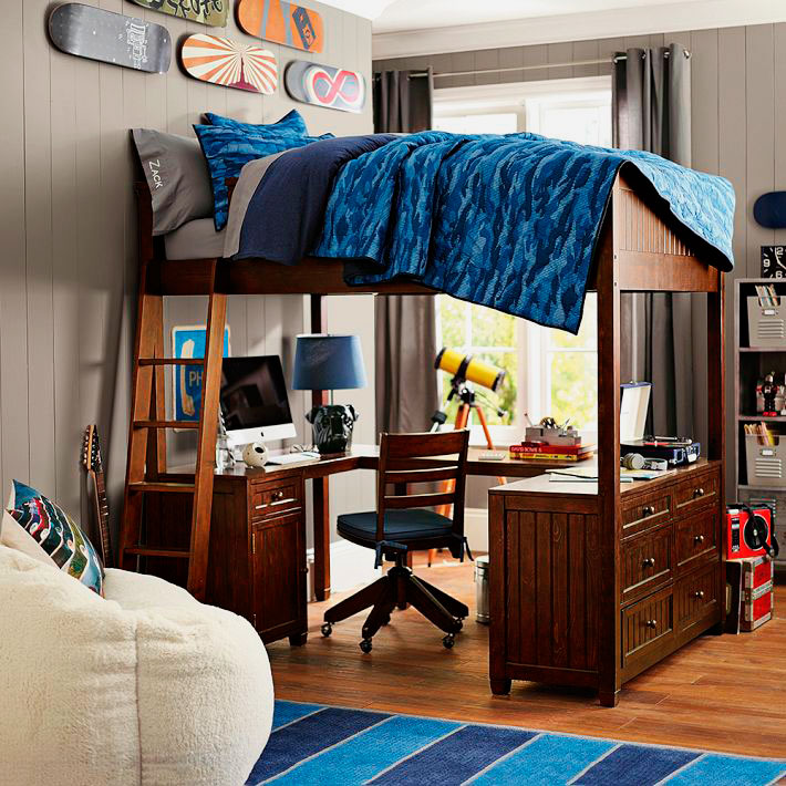 Кровать-чердак для мальчика подростка с рабочей зоной внизу