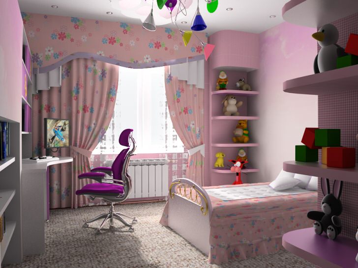 Функциональная комната хай-тек для юной леди в розовый тонах.
