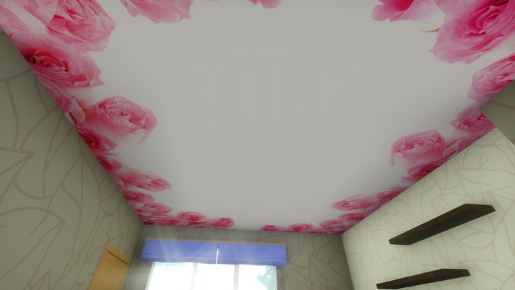 Великолепно на натяжных потолках смотрится окантовка из нежно-розовых роз.