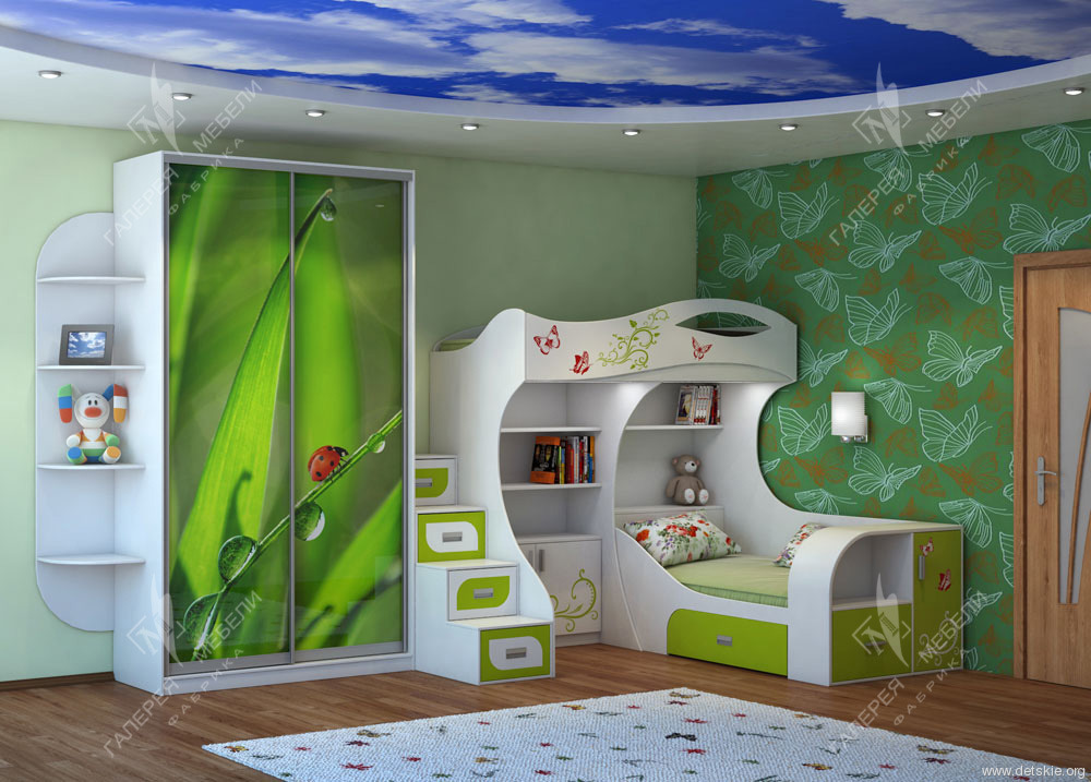 Зеленая мебель для детской спальни