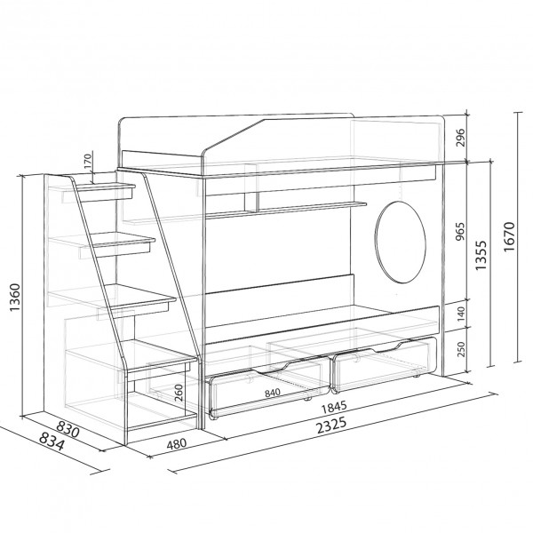 Детская двухъярусная кровать чертеж