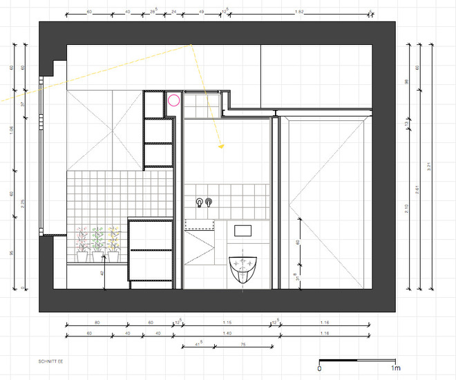 Внутренний план Schnitt Mini Wohnung in Moabit, Bad/Küche