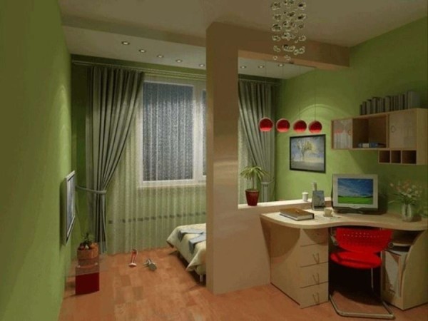 На фото показано, как зонирование светом помогает разделить пространство одной комнаты.