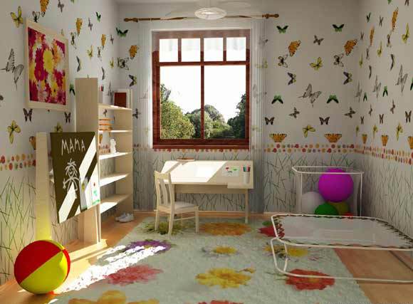 На фото пример творческого подхода к выбору обоев для детской комнаты.