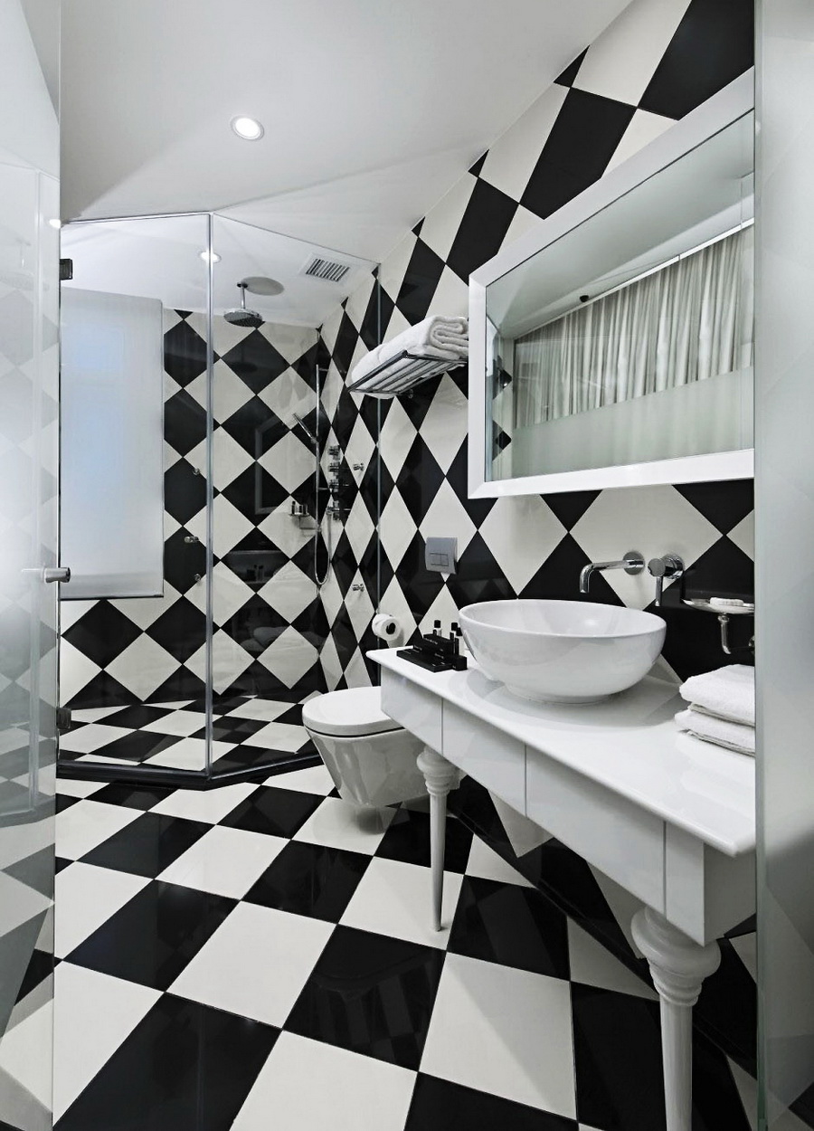 Черно-белая современная ванная комната