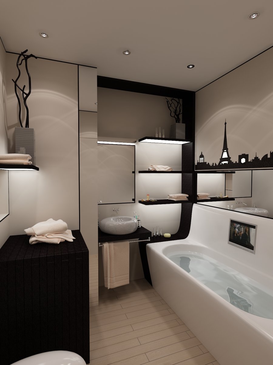 Черно-белый дизайн ванной