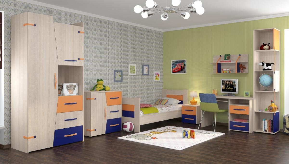 Оранжево-сине-бежевая мебель в комнате мальчика