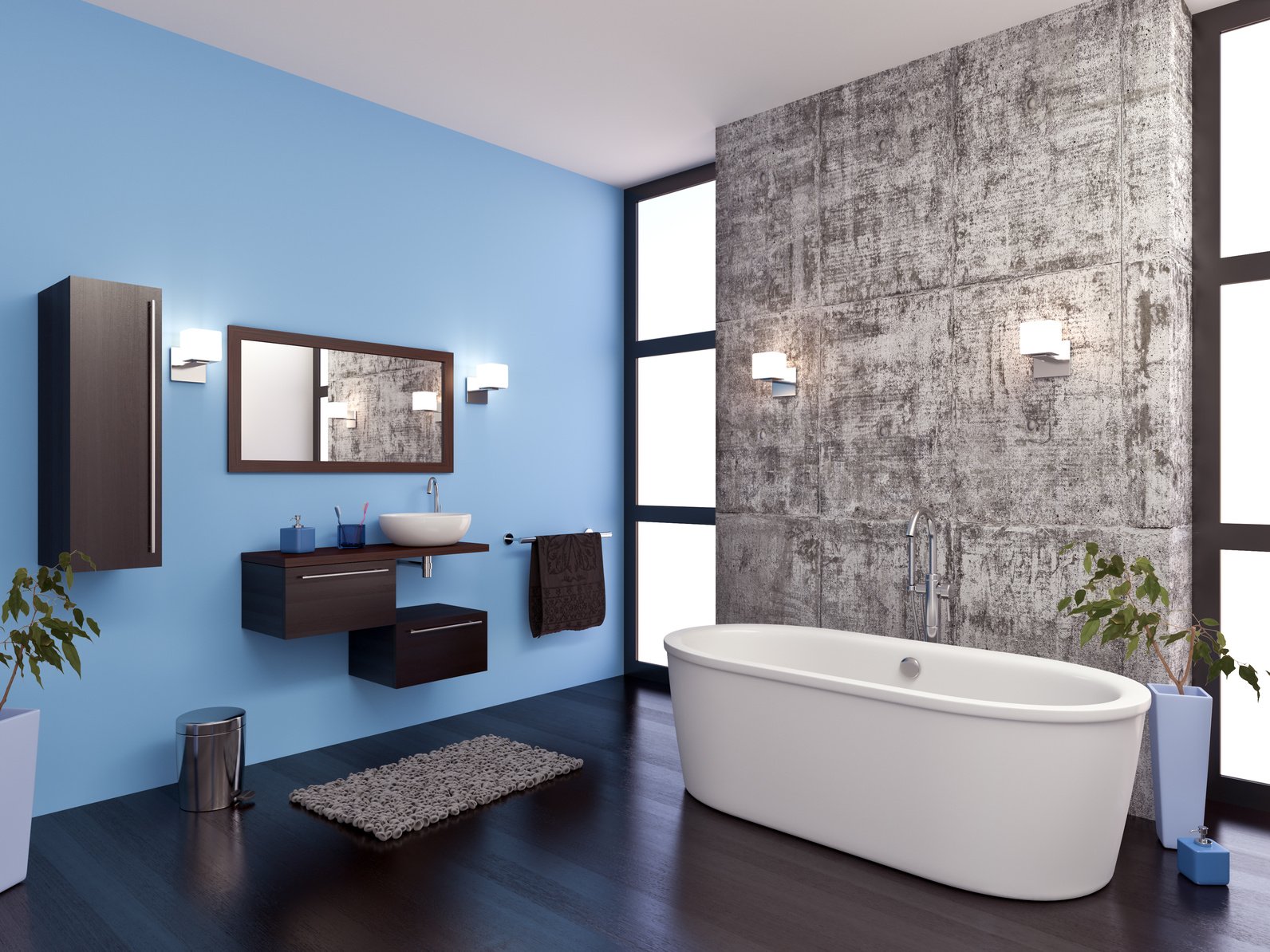Покраска стен в ванной в голубой цвет
