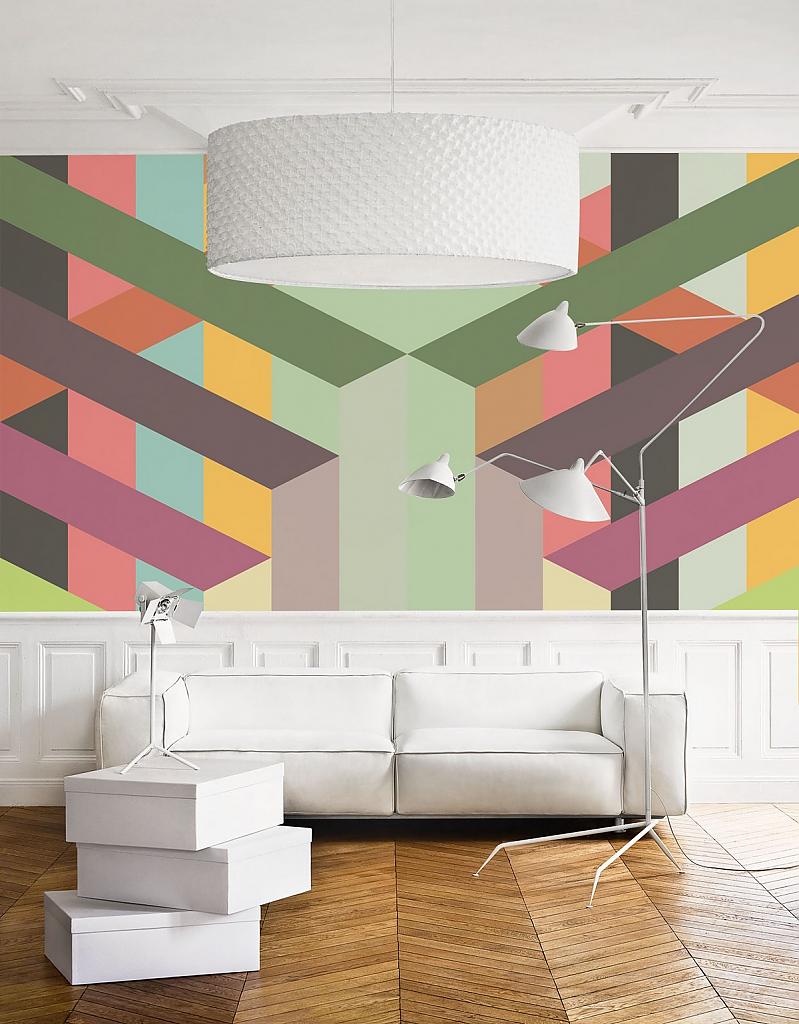 Абстрактный рисунок на стене в интерьере квартиры