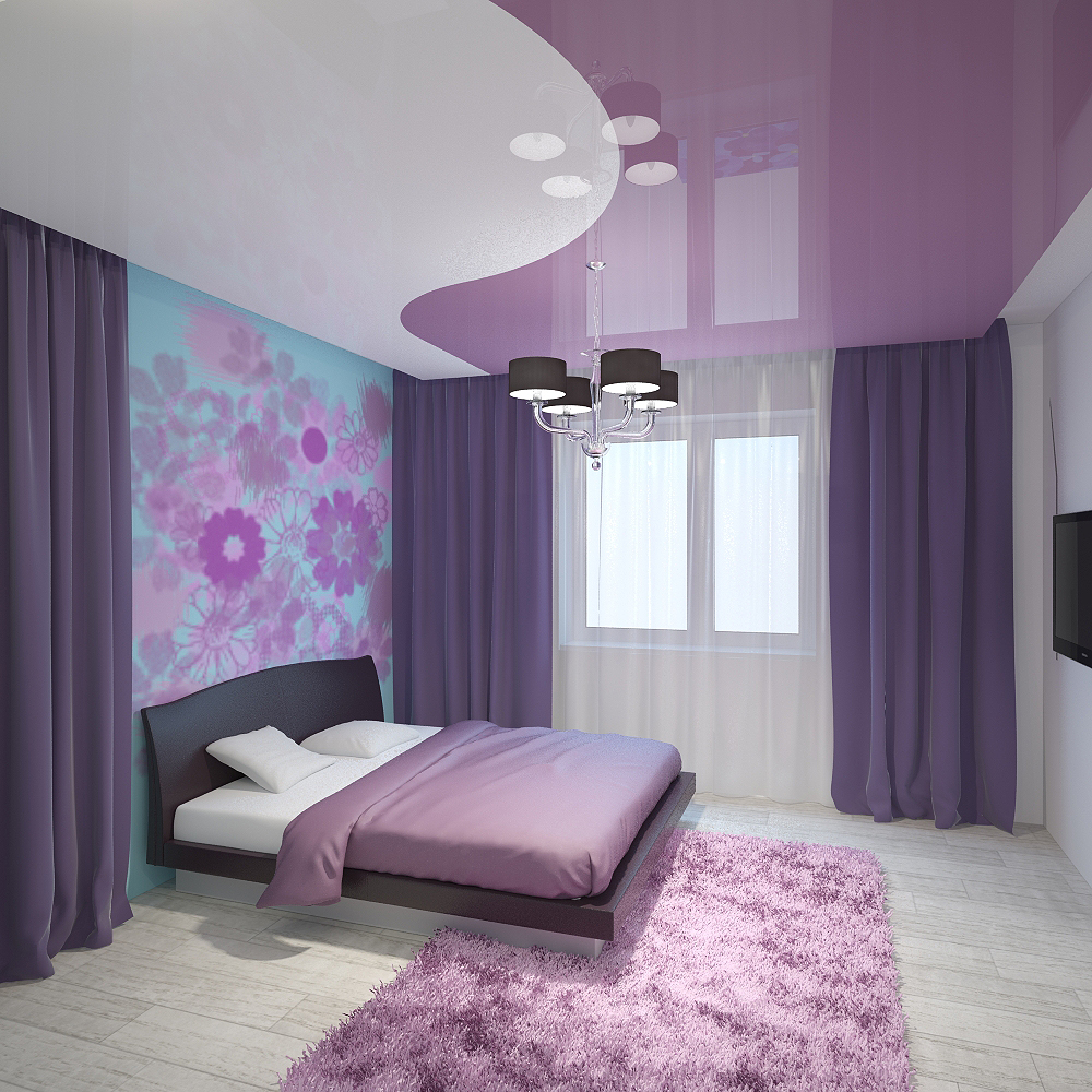 Двухцветный фиолетово-белый потолок