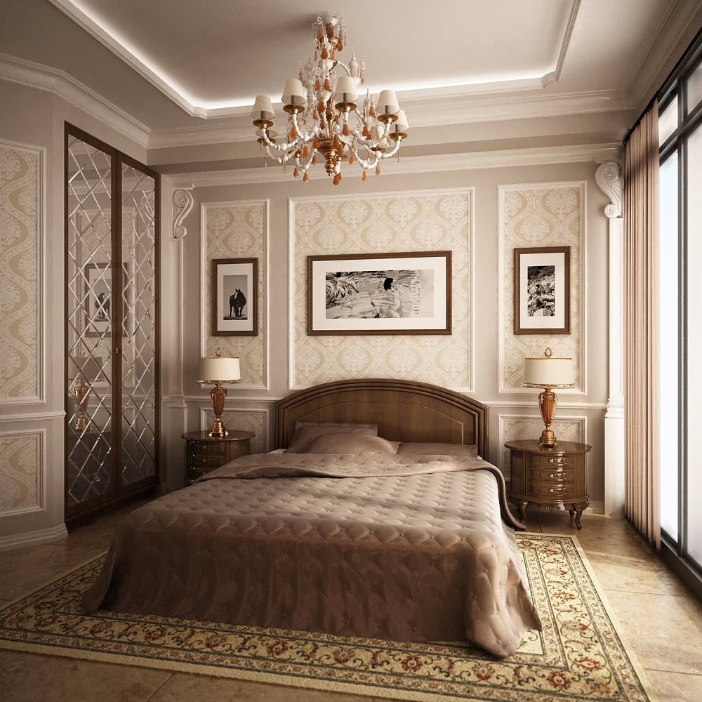 Потолок в классическом стиле в спальне