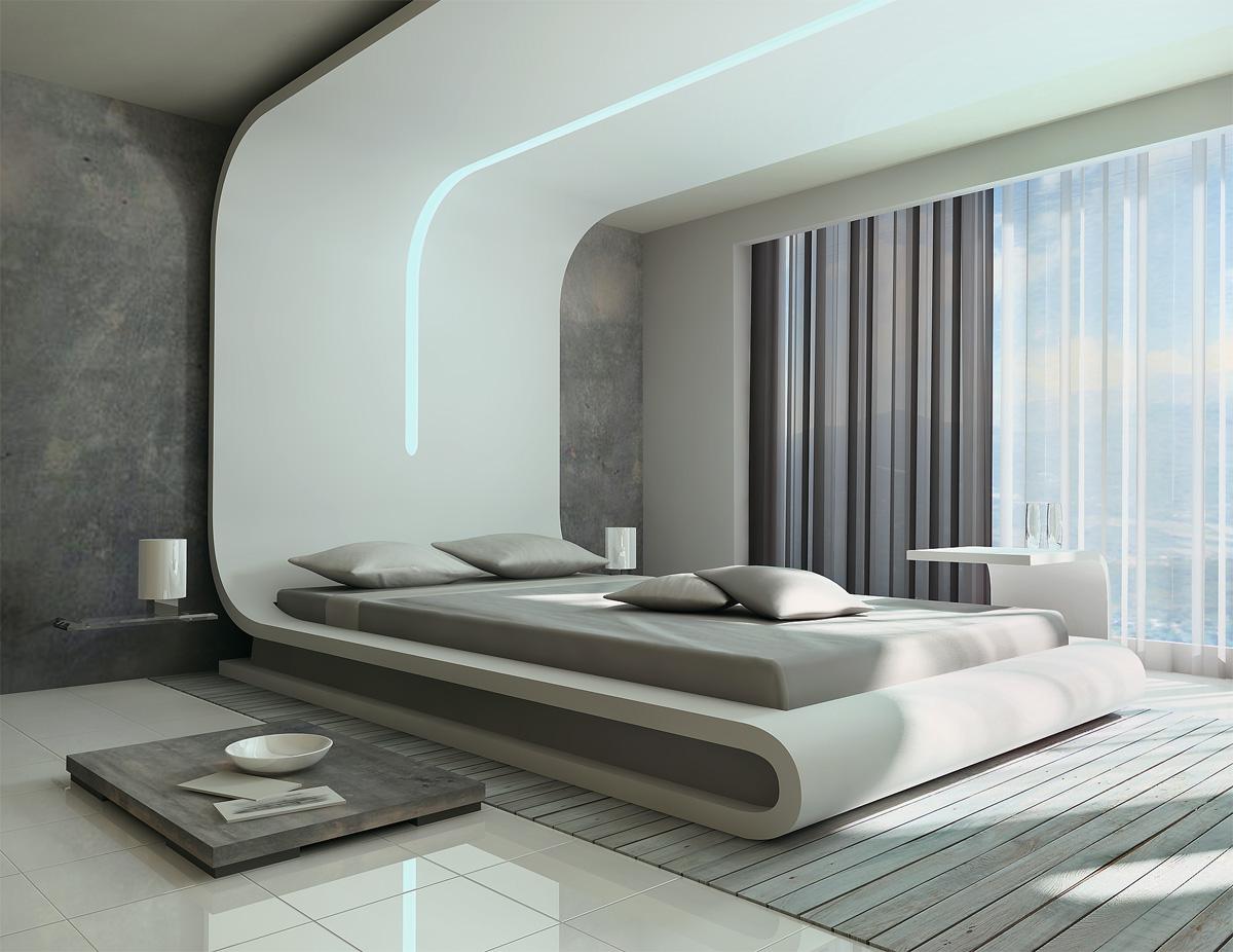 Кровать подиум в футуристичном стиле