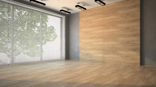 Пустая комната с деревянной стены 3d — стоковое фото