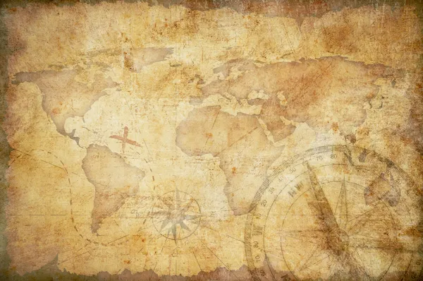 Карта сокровищ возрасте с компасом фон — стоковое фото