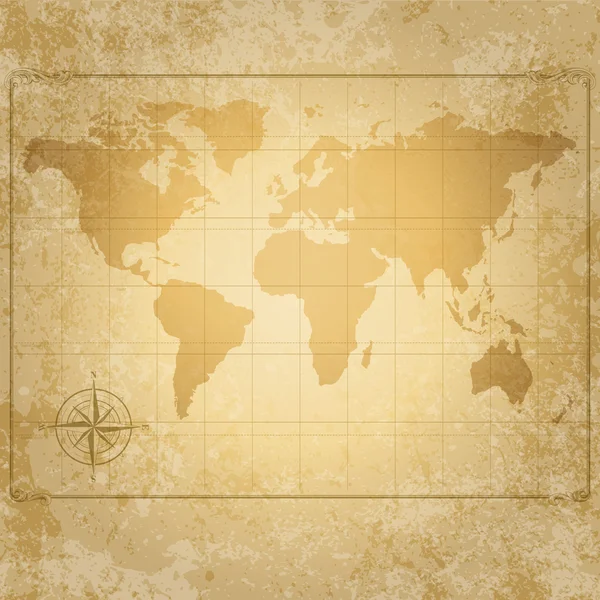 Ретро Векторная карта мира с компасом — стоковый вектор
