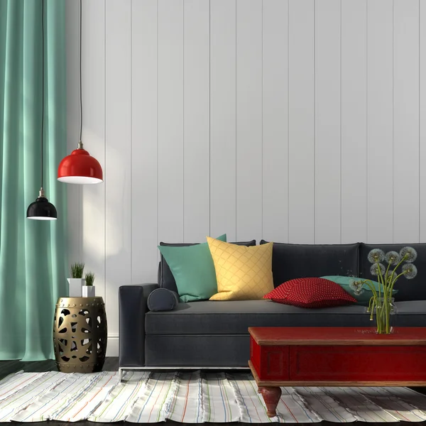 Стиль интерьера с темно синий диван и Красный стол — стоковое фото