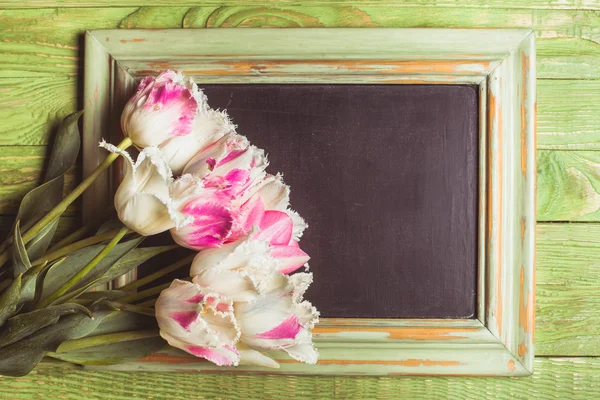Тюльпаны на доске — стоковое фото