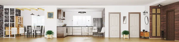 Современные апартаменты Панорама интерьера 3d визуализации — стоковое фото