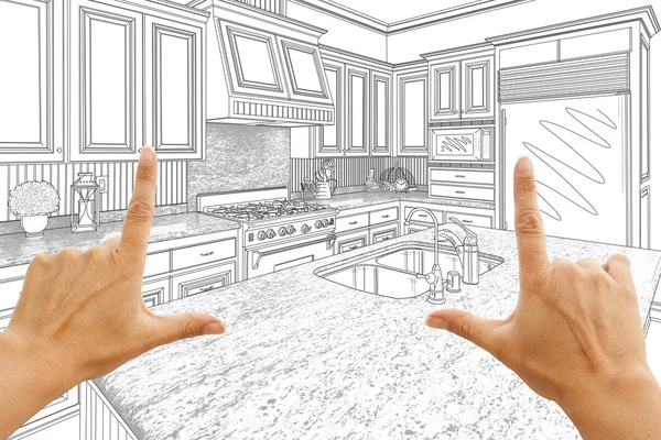 Руки, обрамление пользовательские кухня дизайн рисунка — стоковое фото