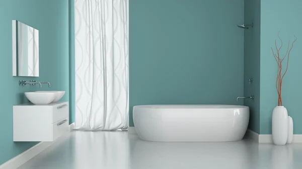 Интерьер современной ванной с синими стенами — стоковое фото
