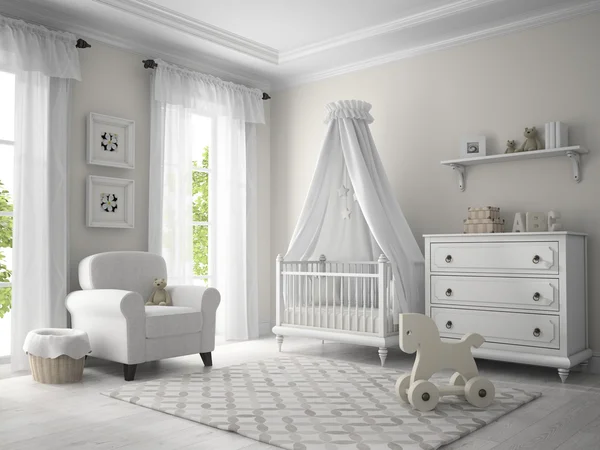 Классическая Детская комната белого цвета 3d-рендеринга — стоковое фото