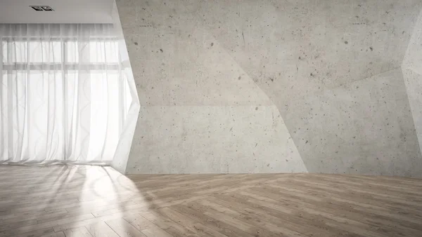Пустая комната с сломанной бетонной стеной 3d рендеринга — стоковое фото
