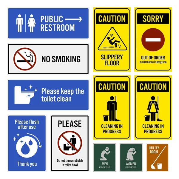 Туалет уведомления и туалете предупреждение знак вывески — стоковый вектор