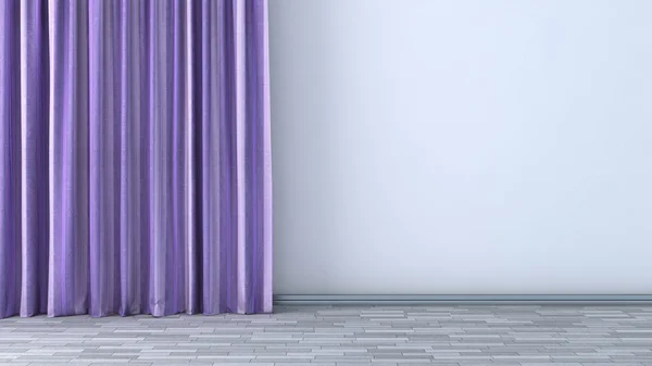 Пустая комната с фиолетовыми занавесками — стоковое фото