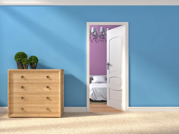 Современные синий прихожей с открытой дверью. 3D иллюстрации — стоковое фото