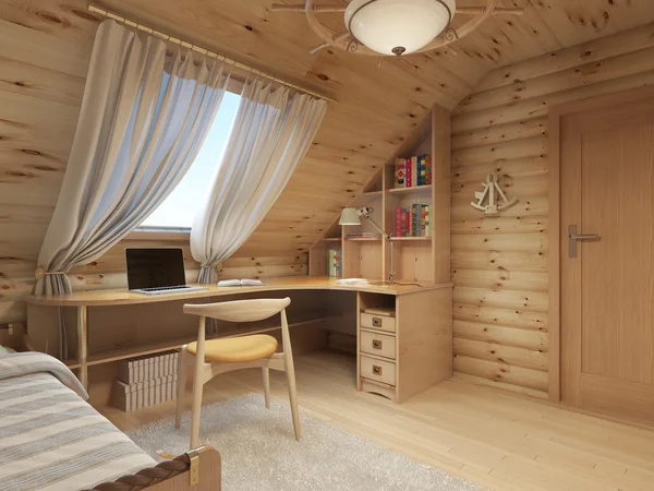 Log interior room for a teenager from the timber in a marine. — стоковое фото