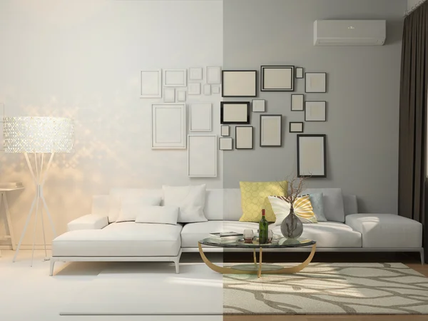 3D Визуализация дизайна интерьера, проживающие в однокомнатной квартире — стоковое фото