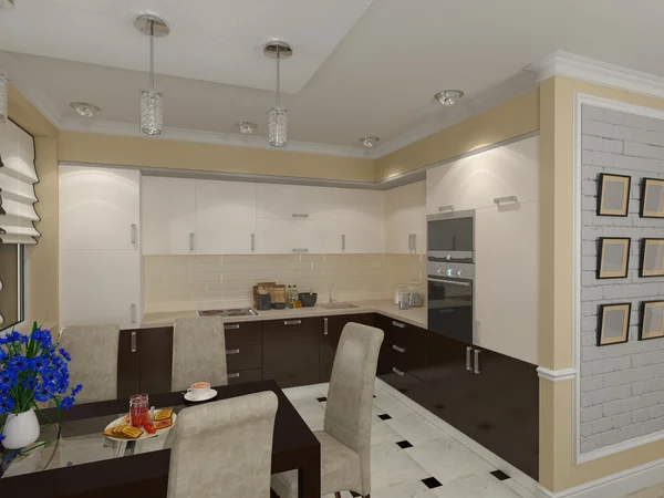 3D иллюстрации гостиной и кухни в стиле eclectici — стоковое фото