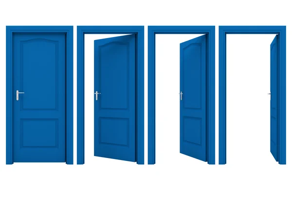 Откройте синюю дверь, изолированную на белом фоне — стоковое фото