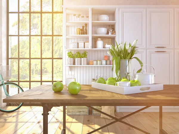 Свежие белые тюльпаны на кухонном фоне — стоковое фото