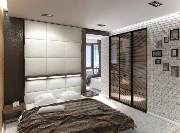 Современные спальни интерьер, 3d визуализация — стоковое фото
